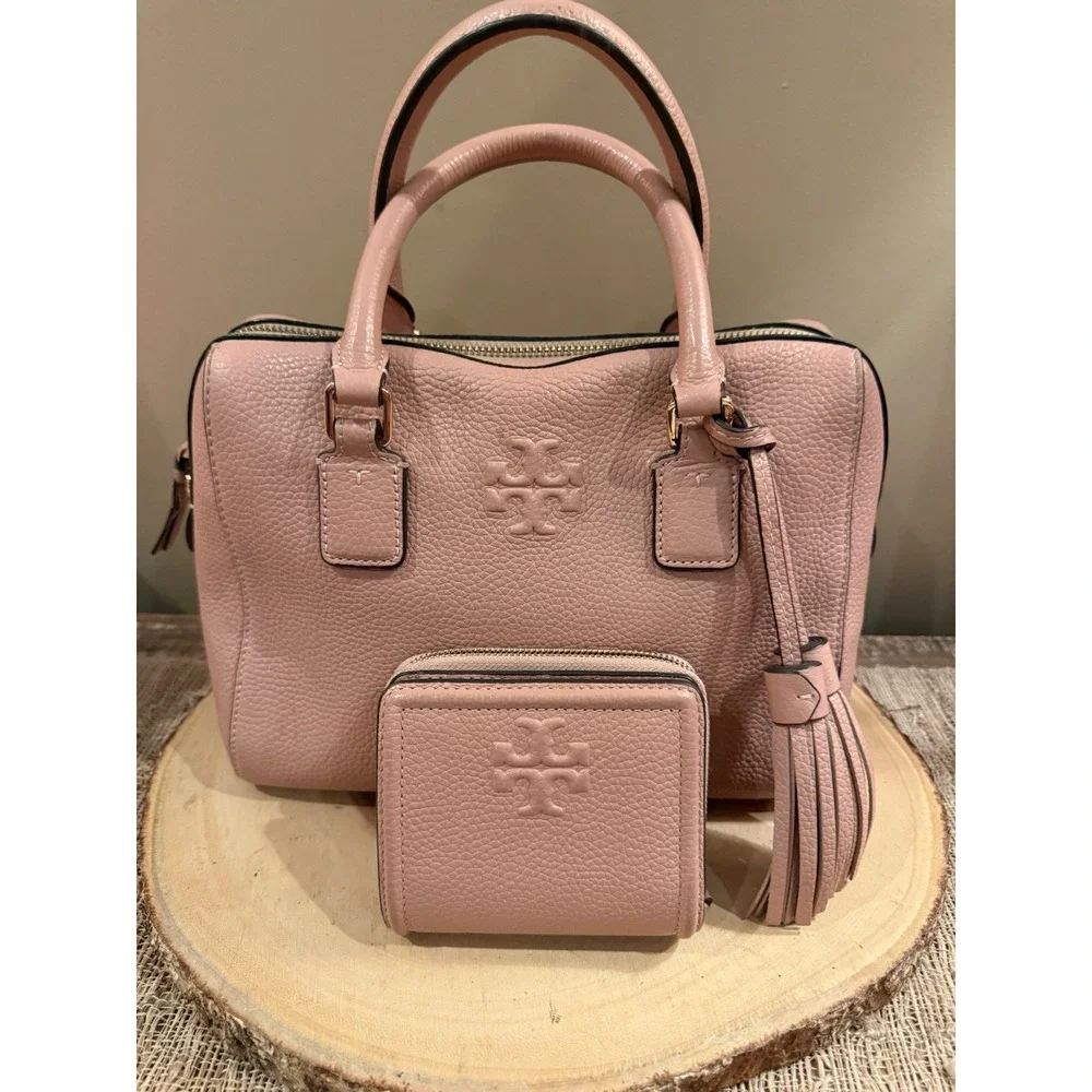 Tory Burch Thea‎ Web Small Satchel Bag & Wallet Set Pink Moon 2 Straps 796$